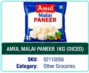 AMUL MALAI PANEER 1KG ( AMUL PANEER DICED )