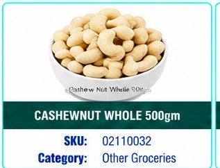 CASHEWNUT WHOLE 500gm